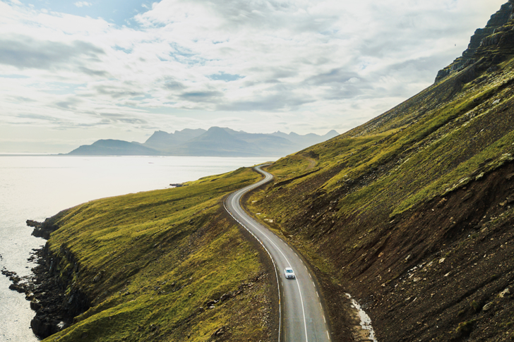 Car driving on road Iceland 