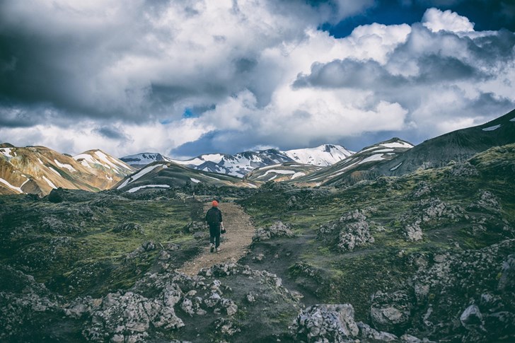 Hiking through the Landmannalaugur area in the Icelandic highlands.